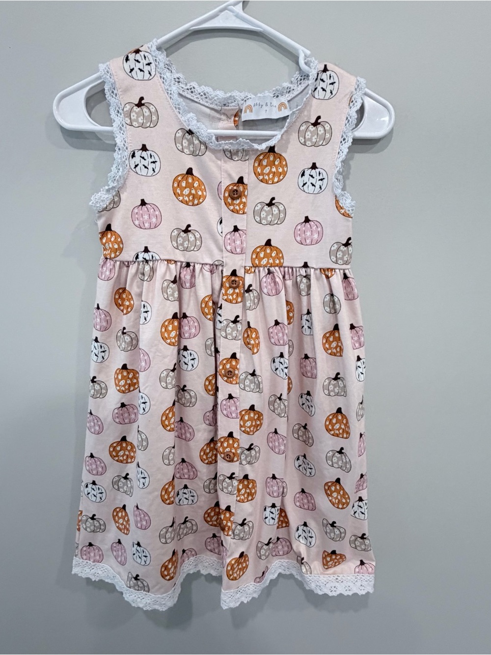 Girls Pink Pumpkin Lace-Trim Halloween Dress